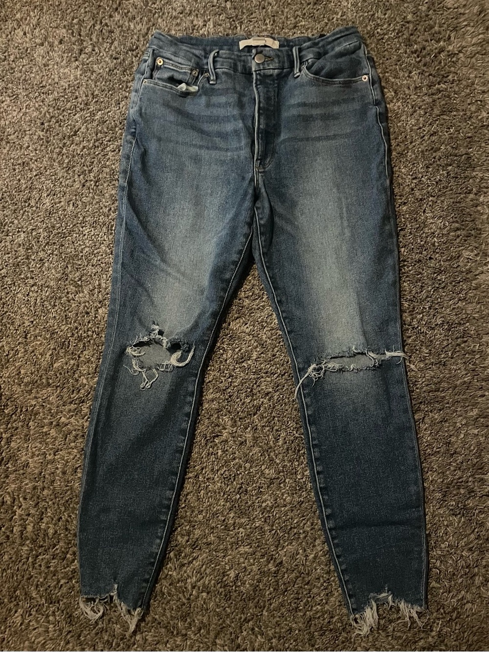 Good American x Zara high-rise distressed skinny jeans